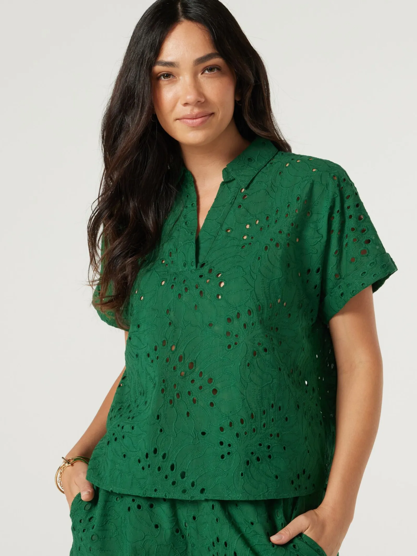 Jeanswest Cara Cutwork Shirt Green
