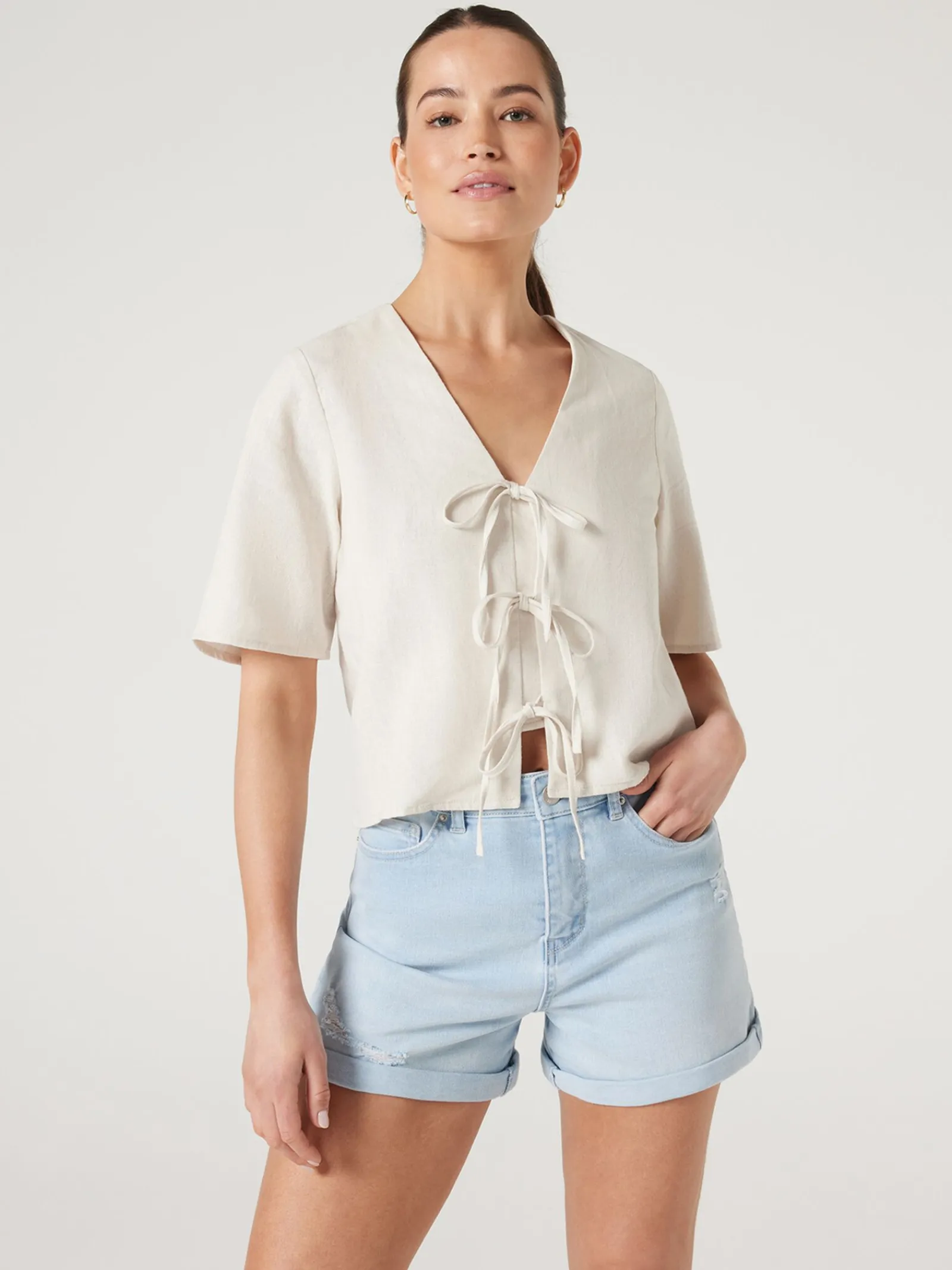 Jeanswest Demi Tie Front Top Sand Best