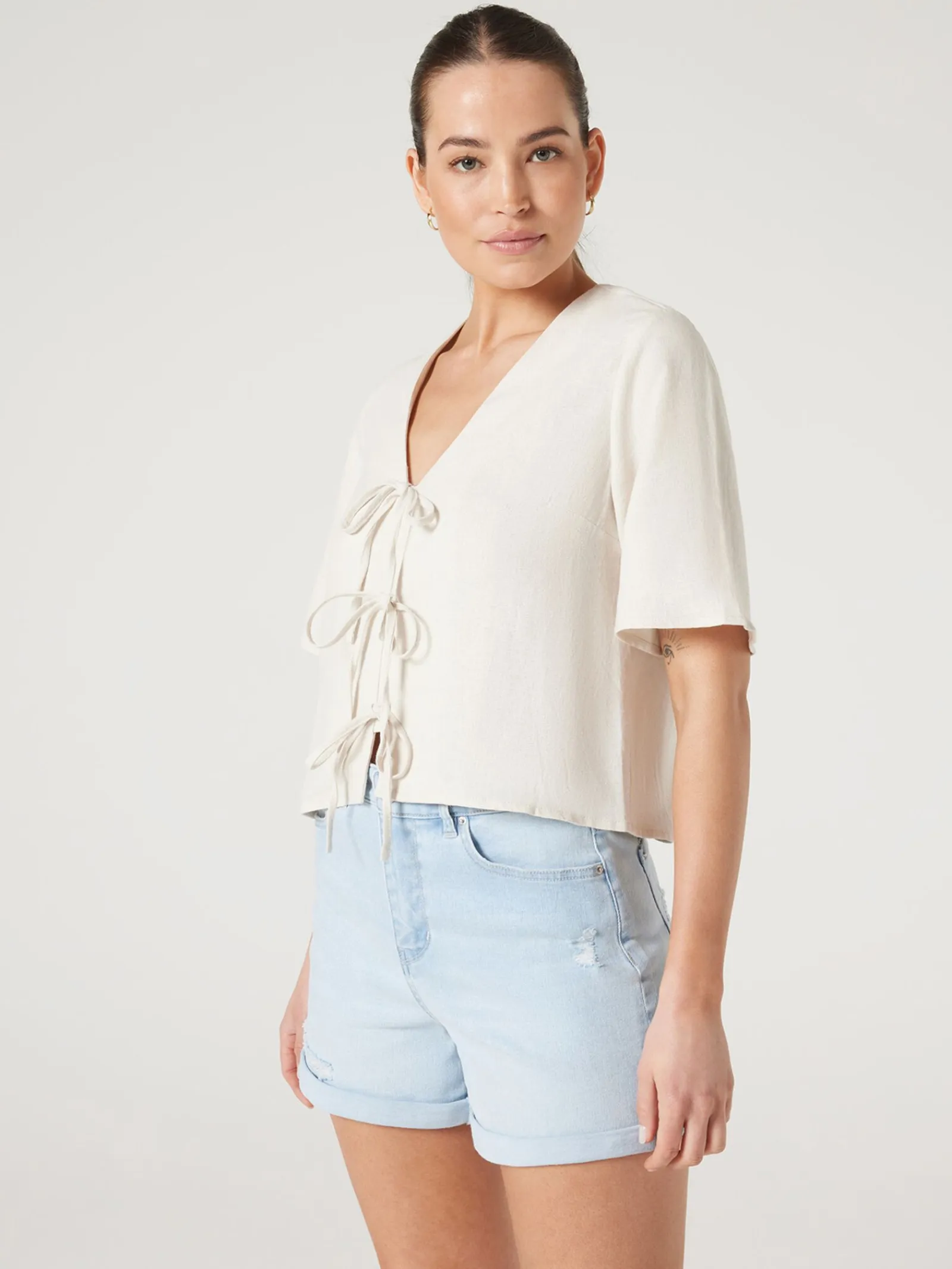 Jeanswest Demi Tie Front Top Sand Best