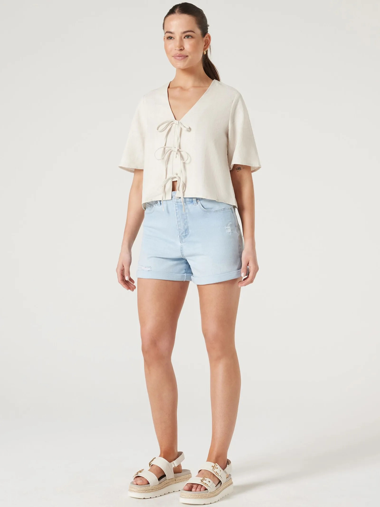 Jeanswest Demi Tie Front Top Sand Best