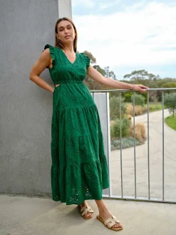 Jeanswest Emma Cut Out Maxi Dress Green Hot