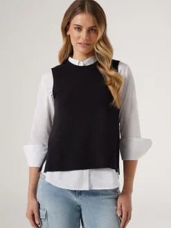 Jeanswest Genevieve Split Back Vest Black Outlet