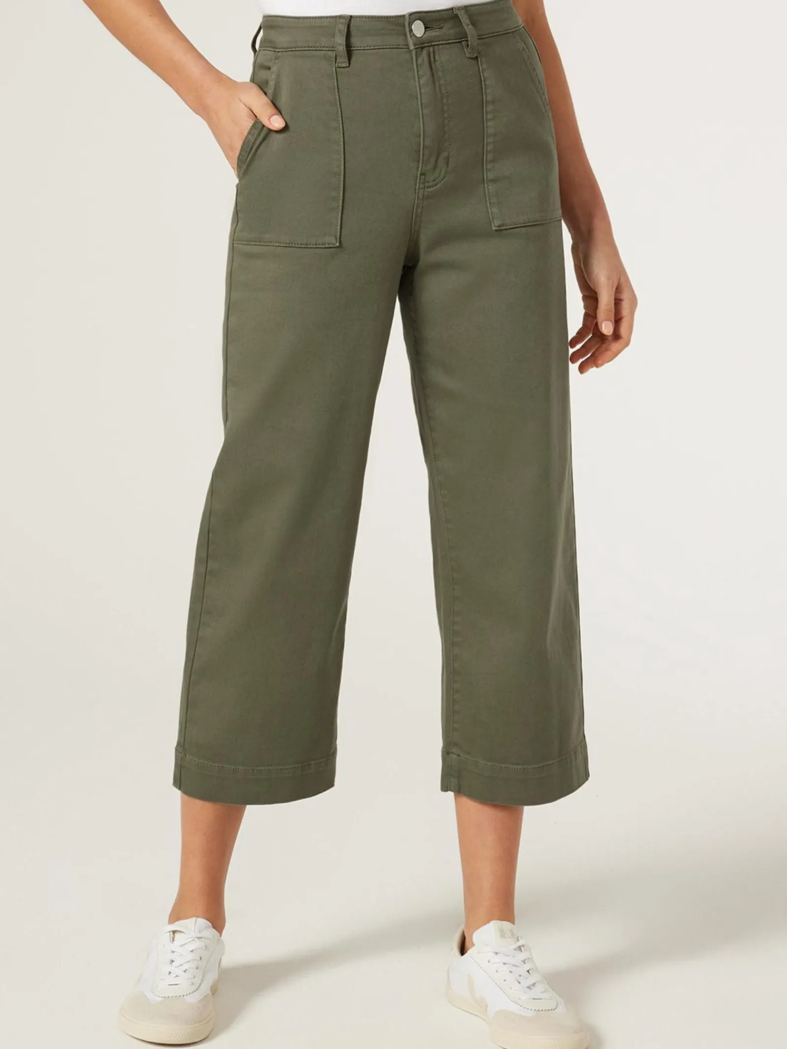 Jeanswest Kelsey Utility Relaxed Capri OffWhite Clearance