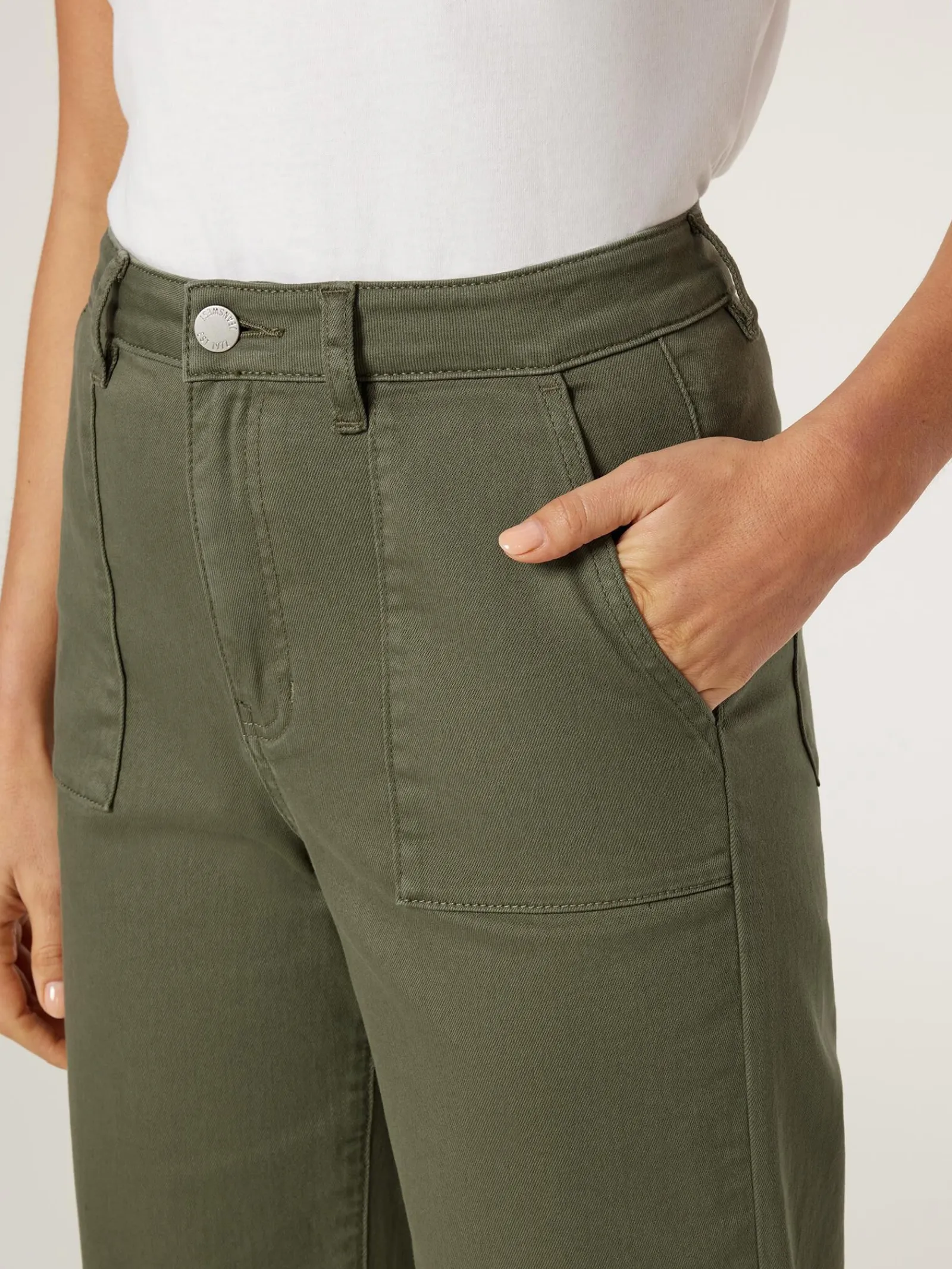 Jeanswest Kelsey Utility Relaxed Capri OffWhite Clearance