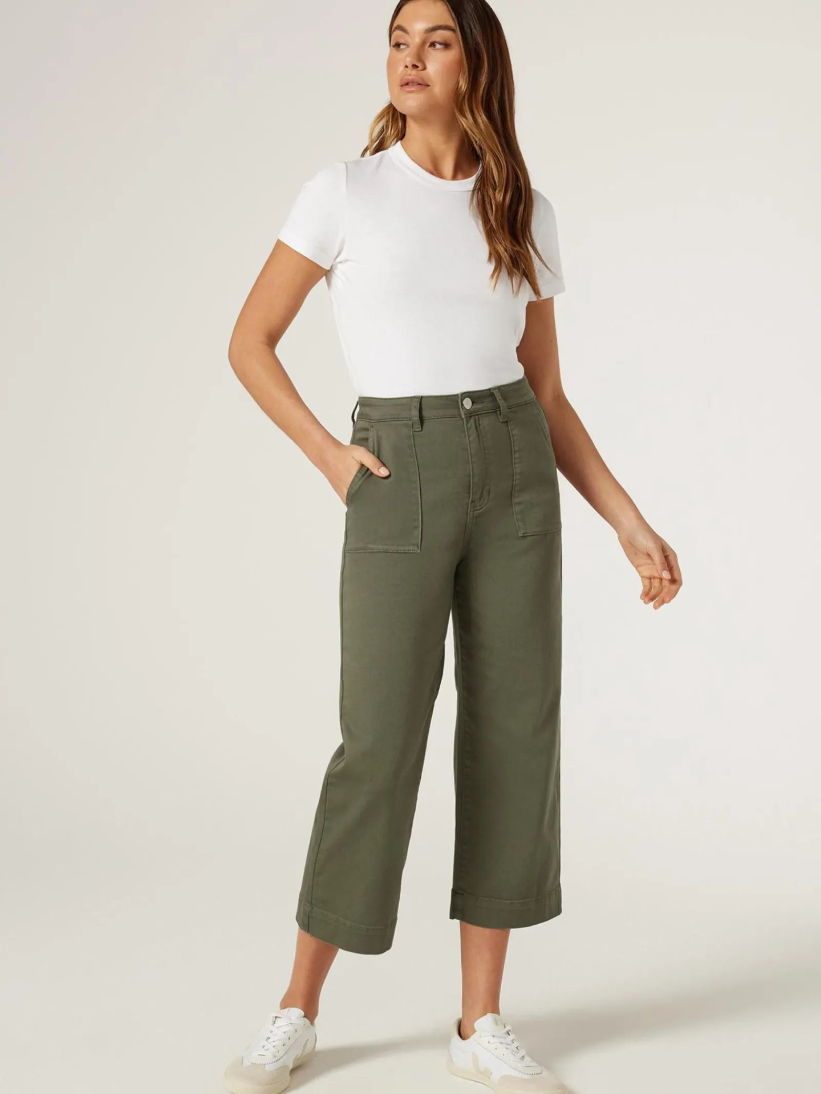 Jeanswest Kelsey Utility Relaxed Capri OffWhite Clearance