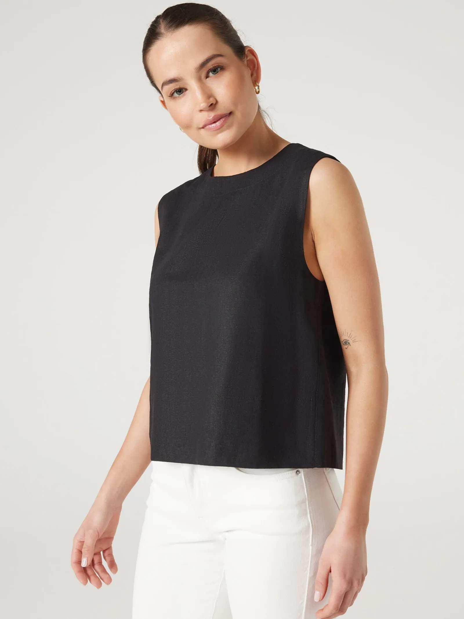 Jeanswest Maddy Linen Tank Black Discount