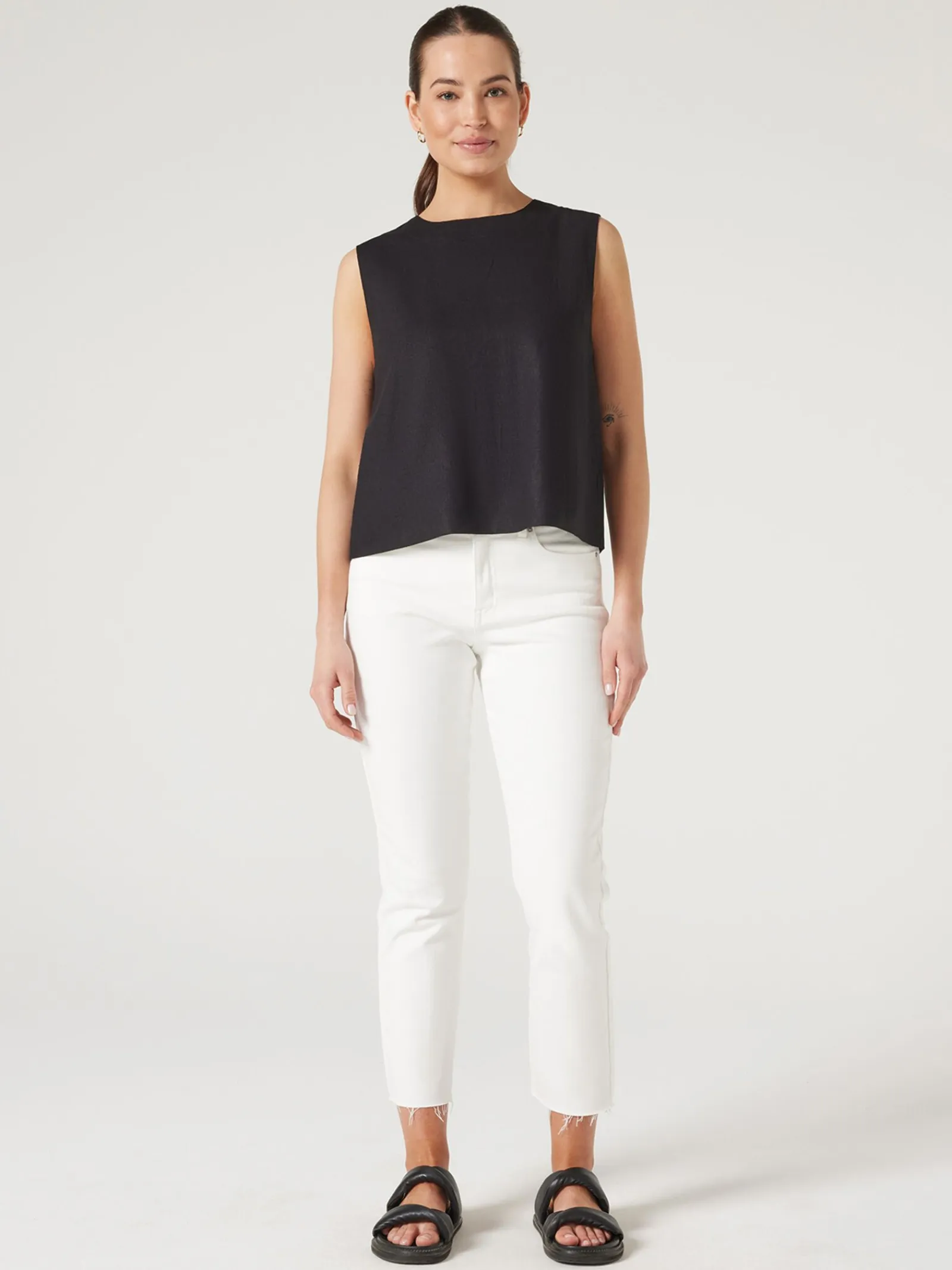 Jeanswest Maddy Linen Tank Black Discount