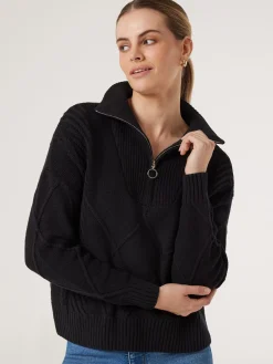 Jeanswest Opal Half Zip Knit Black Clearance