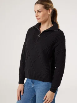 Jeanswest Opal Half Zip Knit Black Clearance
