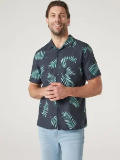Jeanswest Palmers Relaxed Resort Shirt Teal Clearance
