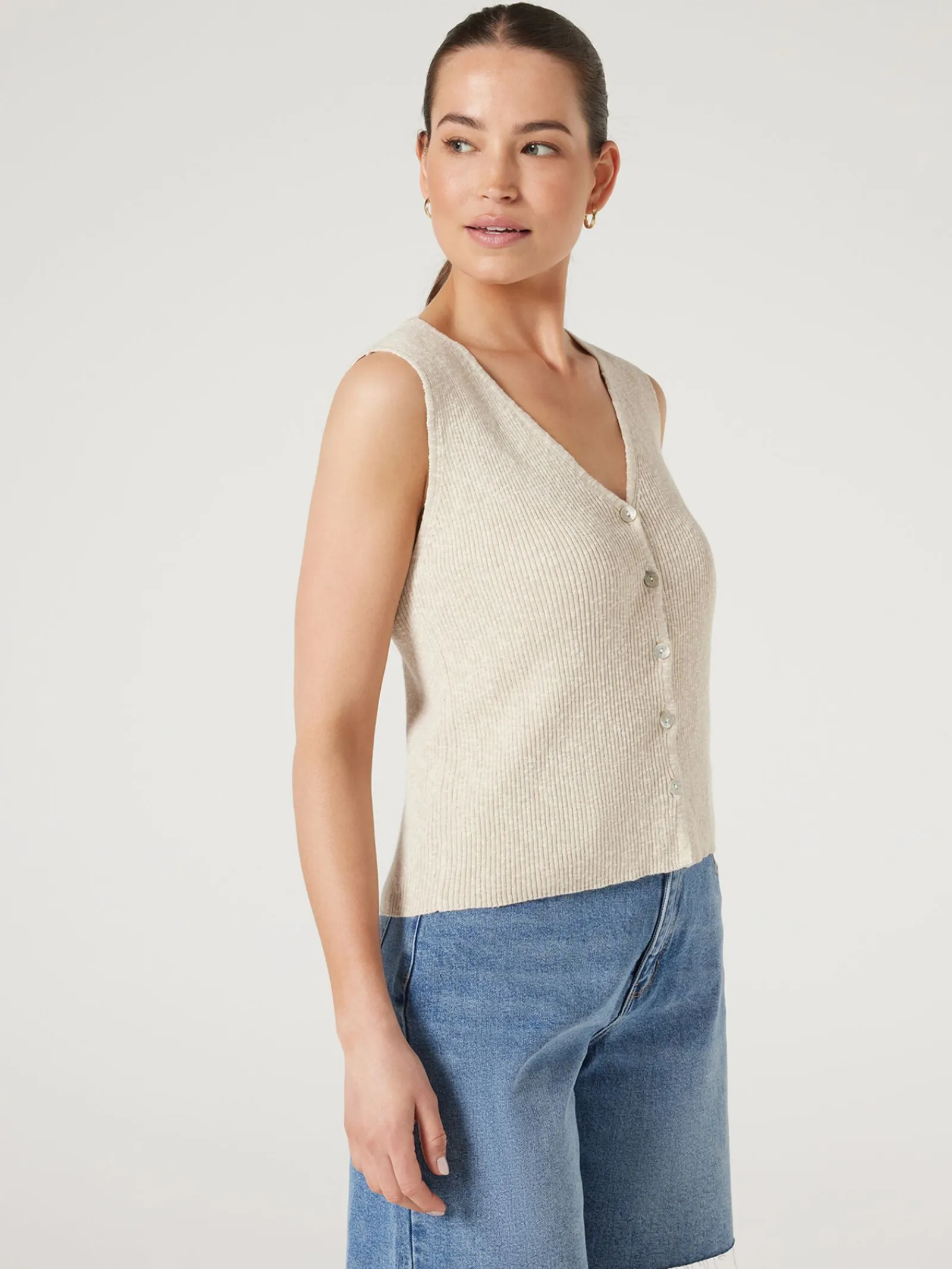 Jeanswest Penelope Button Thru Top Sand Clearance