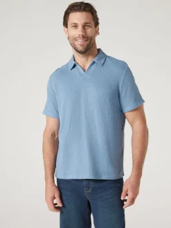 Jeanswest Short Sleeve Jasper Textured Polo Blue Clearance