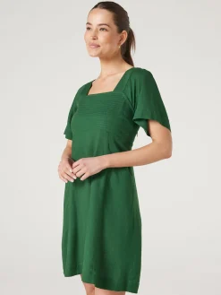 Jeanswest Victoria Flutter Sleeve Dress Green Outlet